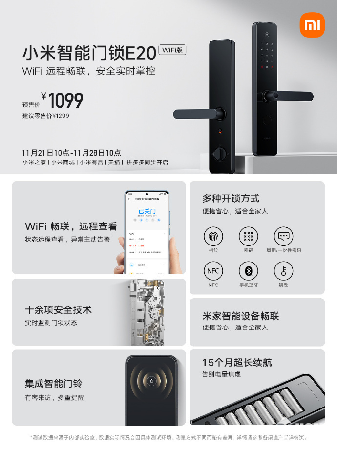 小米智能门锁E20开启预售 支持WiFi远程畅联(图2)