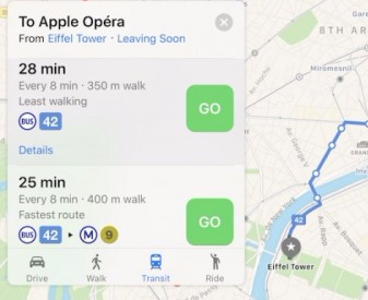苹果地图已添加法国巴黎的城市交通信息