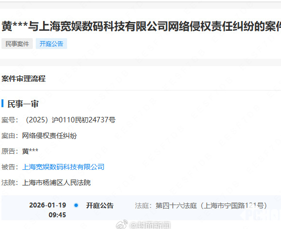 黄杨钿甜起诉B站，网络侵权案将于明年1月开庭