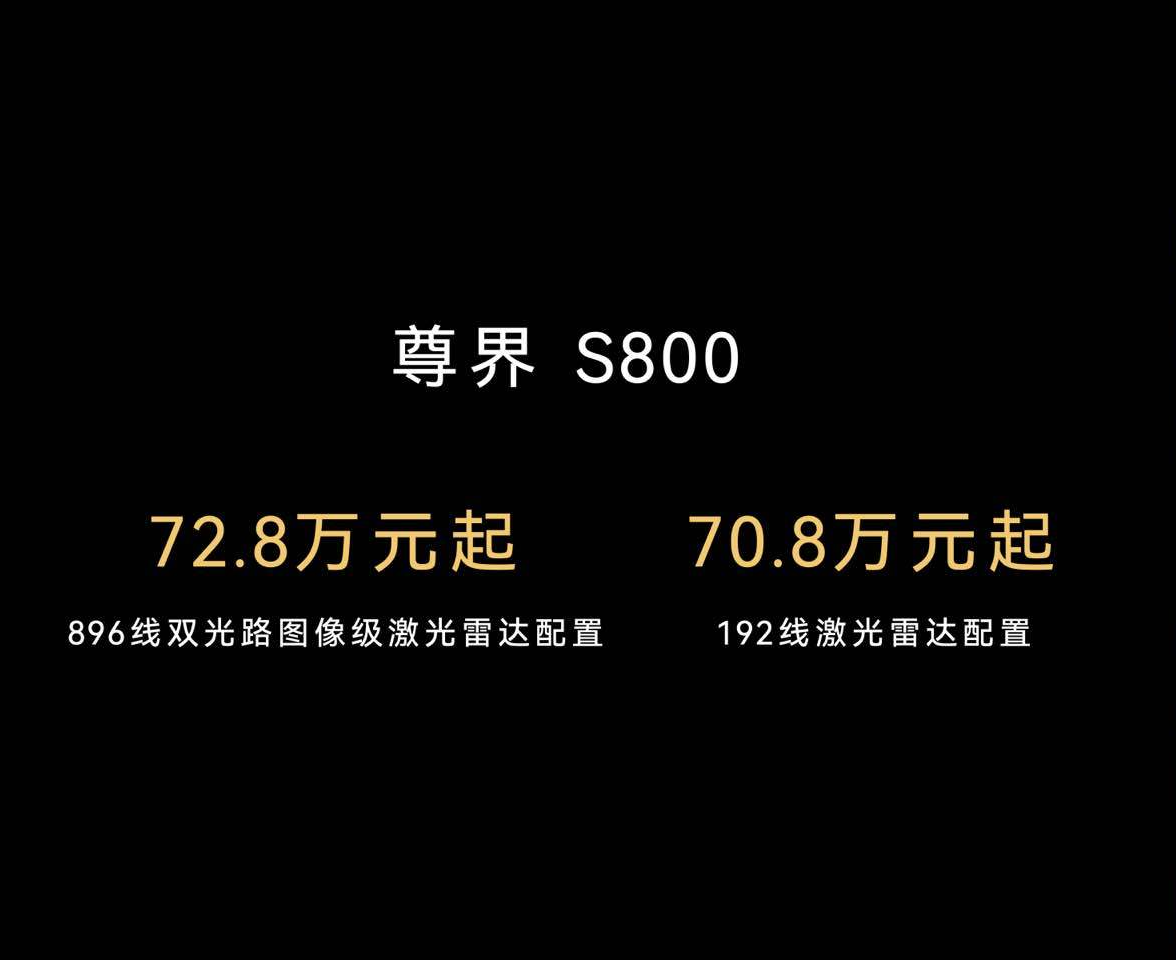 尊界S800开放预订：搭载896线激光雷达，起售价72.8万元