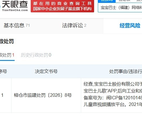 面向儿童推送不良广告，宝宝巴士子公司被罚款30万元