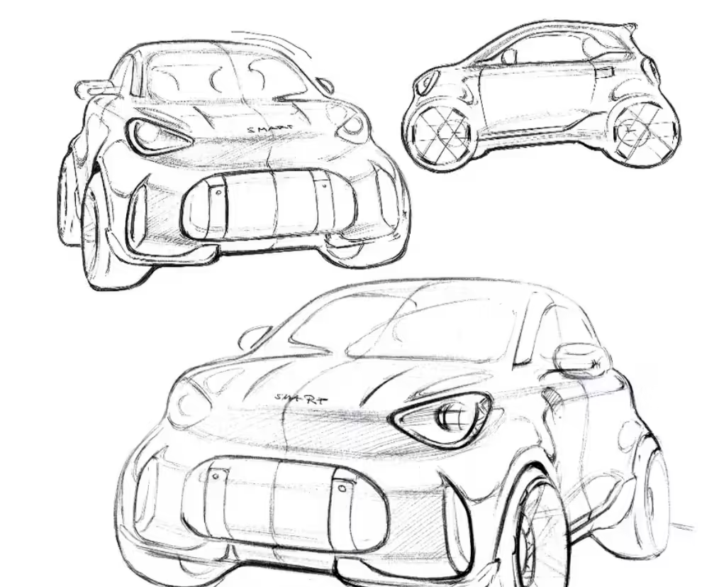 smart精灵#2概念车设计草图公布，双门双座布局，于4月24日亮相