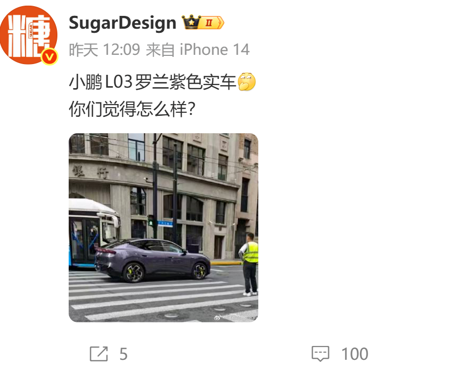 小鹏L03罗兰紫色实车曝光，定位MONA系列首款SUV
