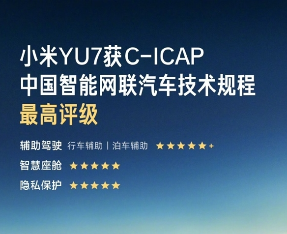 C-ICAP中国智能网联汽车测评成绩公布：小米YU7四大核心测评全满分